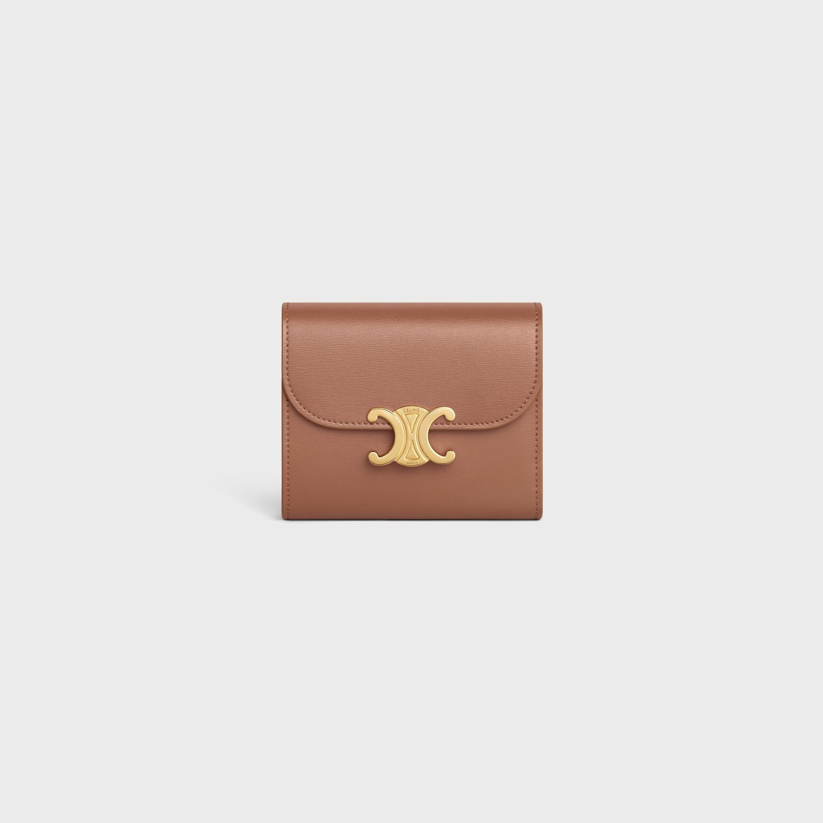 SMALL FLAP WALLER TRIOMPHE IN SHINY CALFSKIN BRONZE