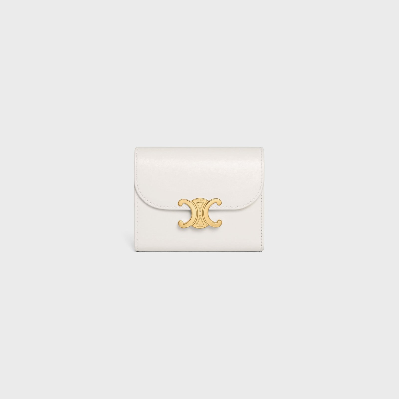 SMALL FLAP WALLER TRIOMPHE IN SHINY CALFSKIN WHITE