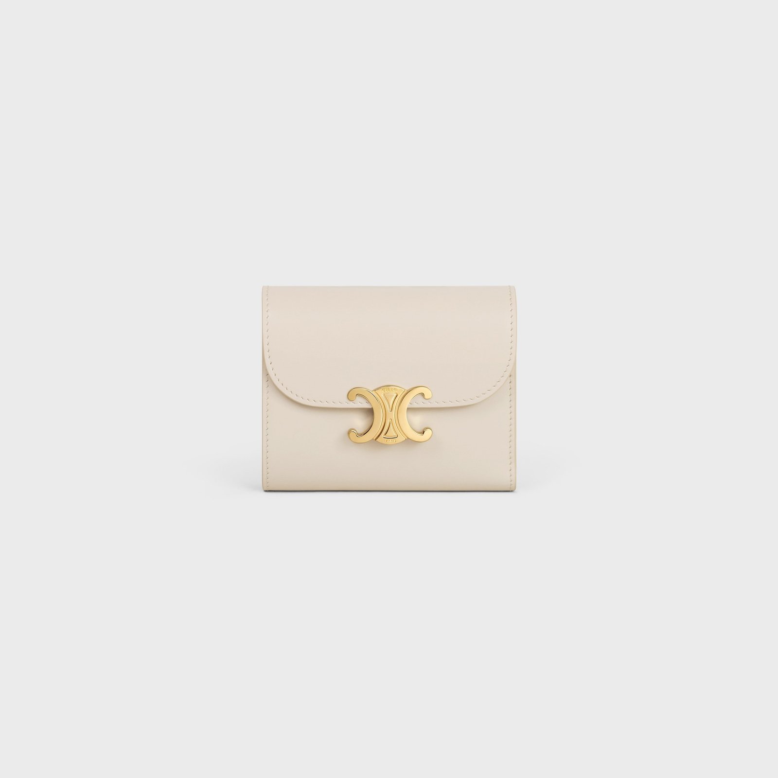 SMALL FLAP WALLER TRIOMPHE IN SHINY CALFSKIN PALE BEIGE