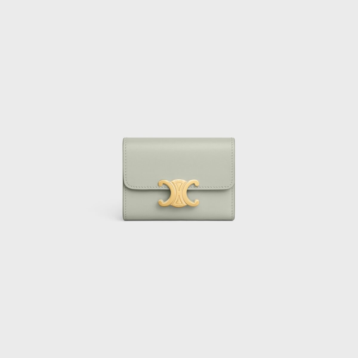 COMPACT WALLET WITH COIN TRIOMPHE IN SHINY CALFSKIN LIGHT CLAY