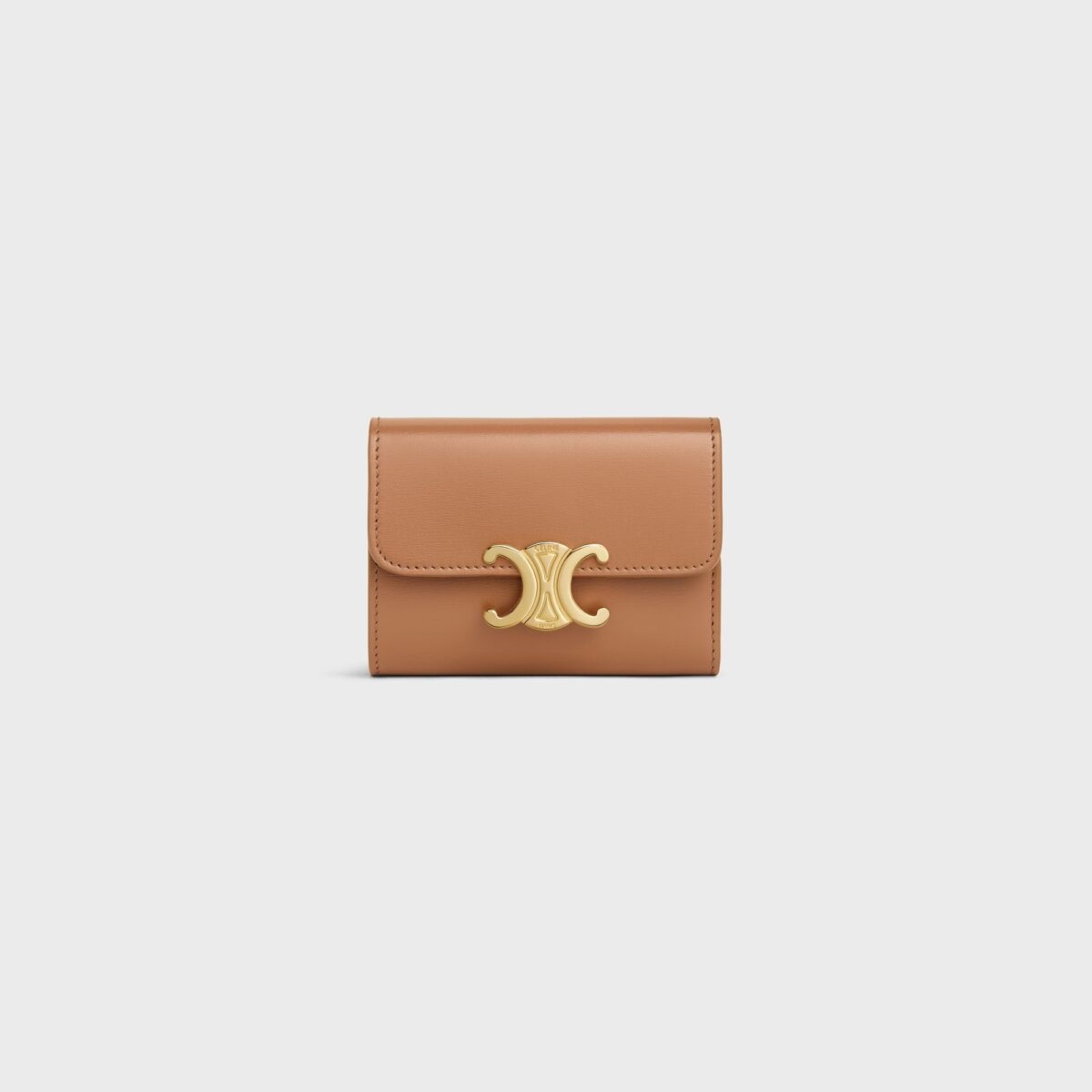 COMPACT WALLET WITH COIN TRIOMPHE IN SHINY CALFSKIN BRONZE