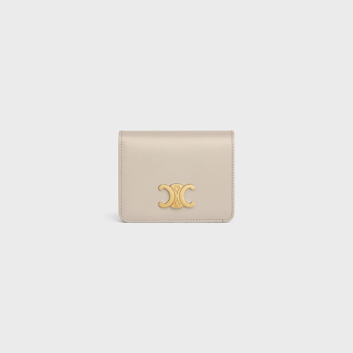 TRIOMPHE COMPACT WALLET IN SHINY CALFSKIN LIGHT STONE