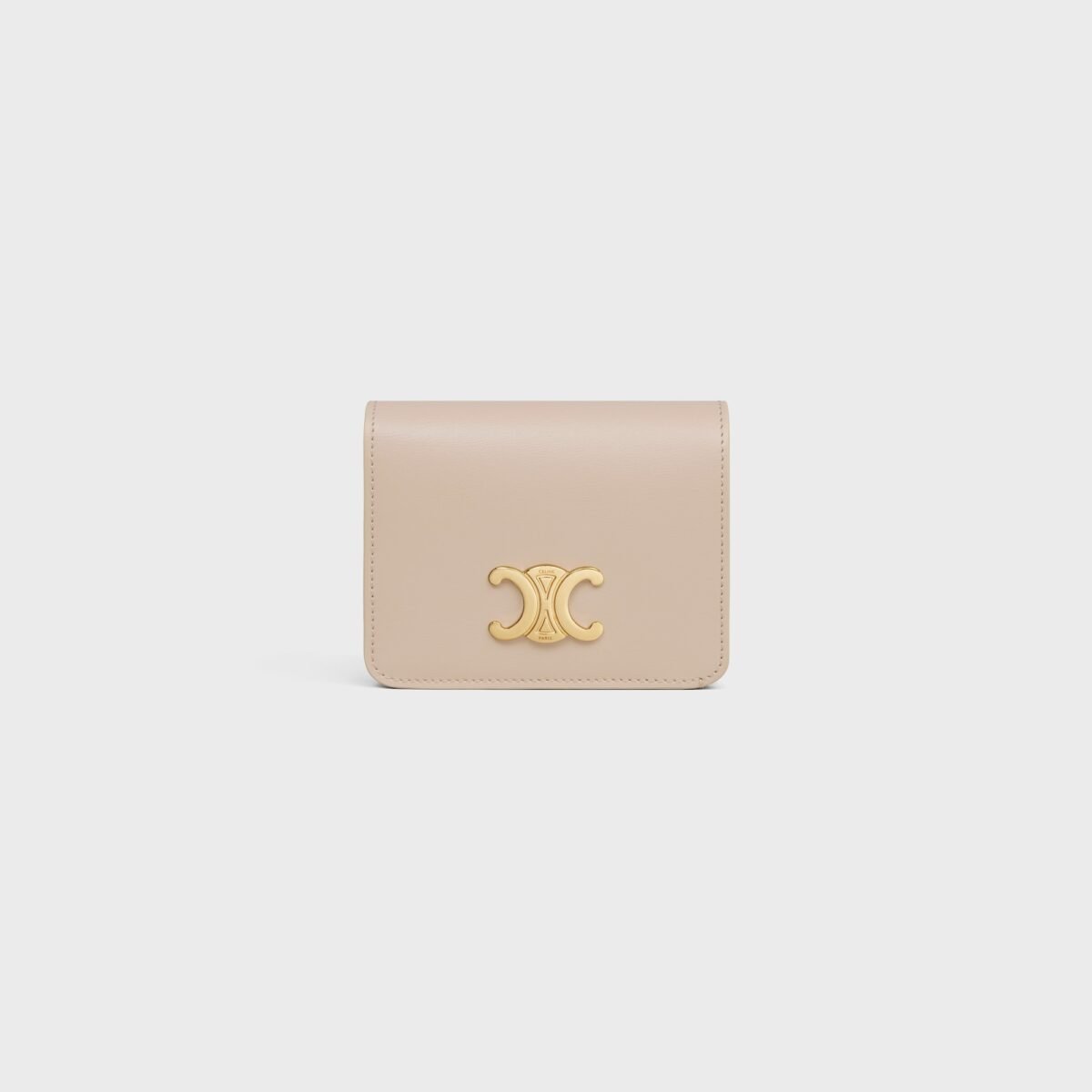 TRIOMPHE COMPACT WALLET IN SHINY CALFSKIN CAPPUCCINO