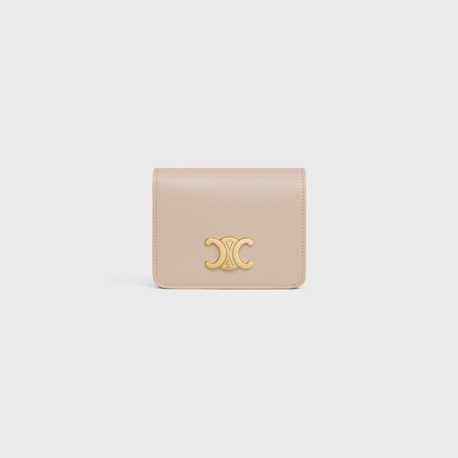 TRIOMPHE COMPACT WALLET IN SHINY CALFSKIN CAPPUCCINO