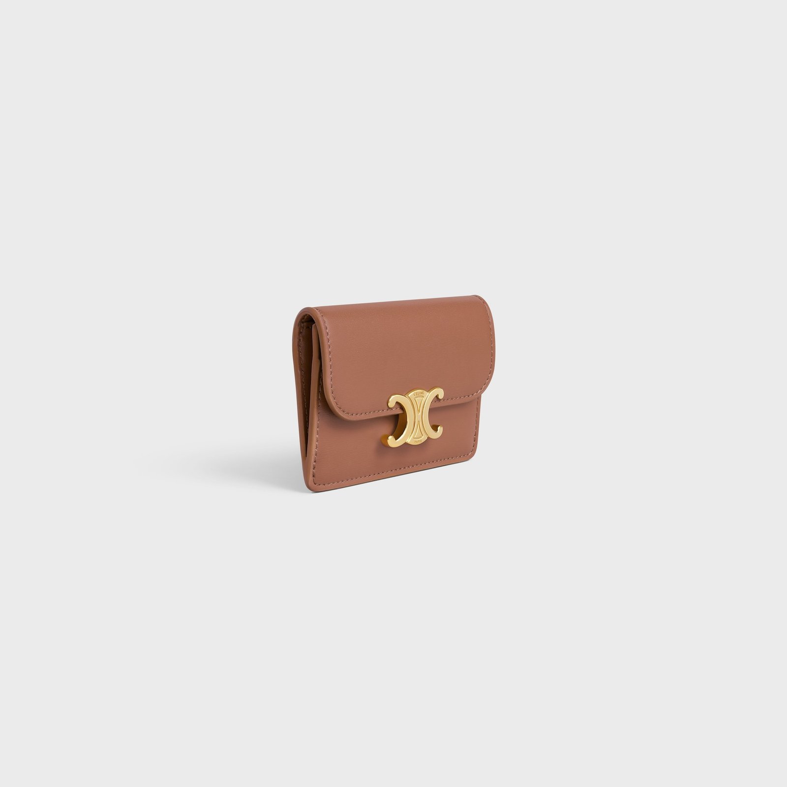 CARD HOLDER WITH FLAP TRIOMPHE IN SHINY CALFSKIN BRONZE - Image 2