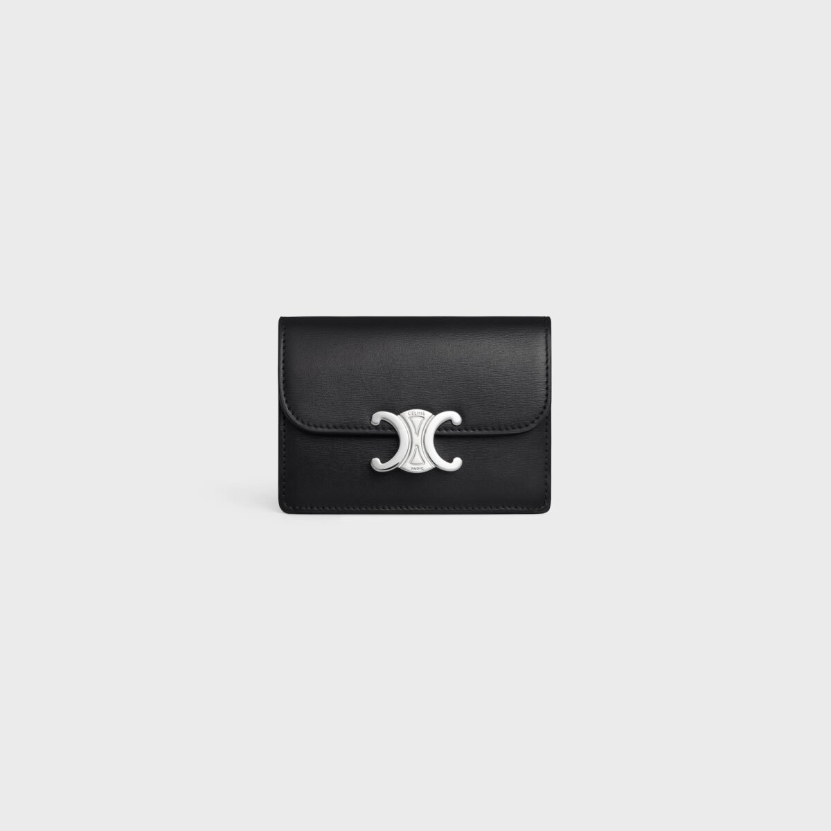 CARD HOLDER WITH FLAP TRIOMPHE IN SHINY CALFSKIN BLACK