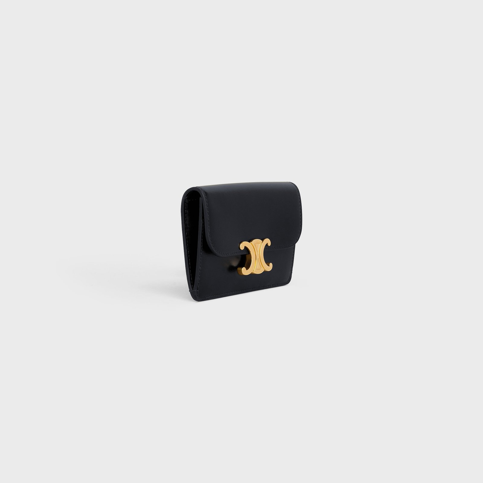 CARD HOLDER WITH FLAP TRIOMPHE IN SHINY CALFSKIN BLACK - Image 2
