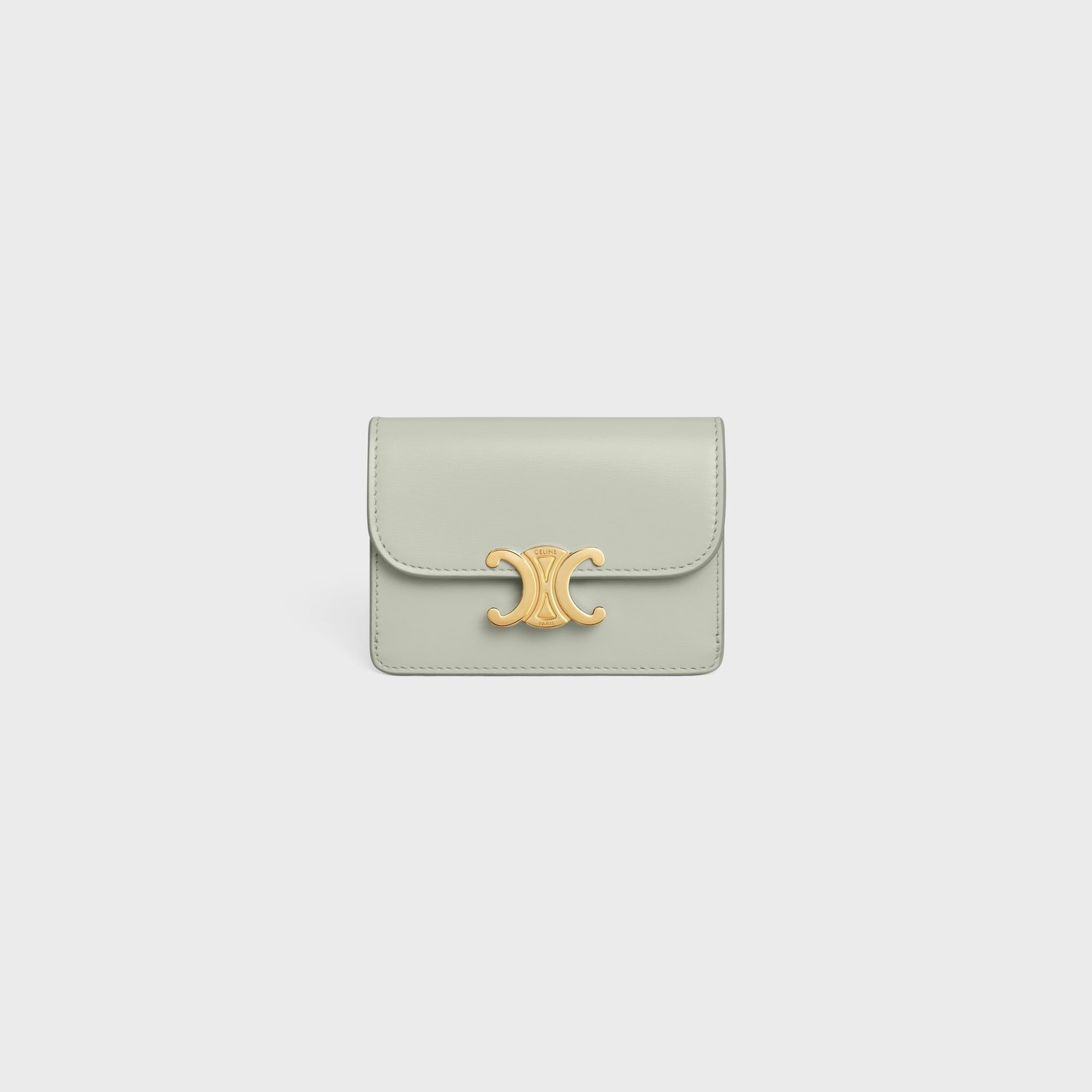 CARD HOLDER WITH FLAP TRIOMPHE IN SHINY CALFSKIN LIGHT CLAY